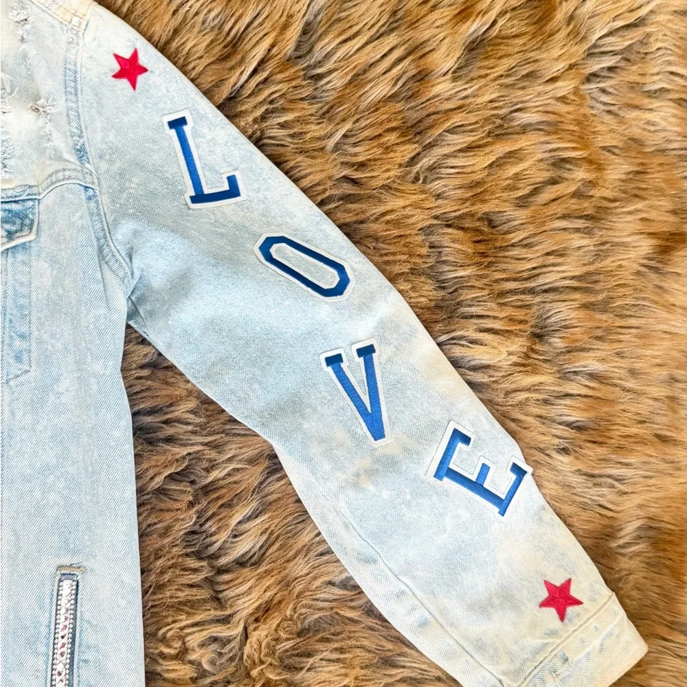 One-of-One Custom Distressed Denim Jacket | Hand Painted + Patchwork Streetwear - Picture 4 of 5